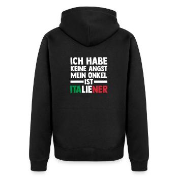 Ich habe keine Angst mein Onkel ist Italiener - Unisex Premium Bio Zip Hoodie - Schwarz - Hinten - Nico (187cm)