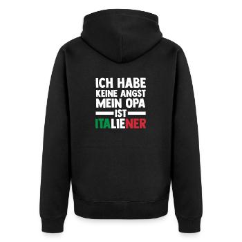 Ich habe keine Angst mein Opa ist Italiener - Unisex Premium Bio Zip Hoodie - Schwarz - Hinten - Nico (187cm)