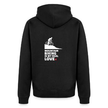 I love mountain biking - Unisex Premium Organic Zip Hoodie - black - Back - Nico (187cm)