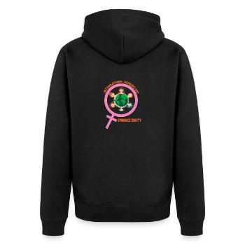 Internationaler Frauentag: Embrace Equity - Unisex Premium Bio Zip Hoodie - Schwarz - Hinten - Nico (187cm)
