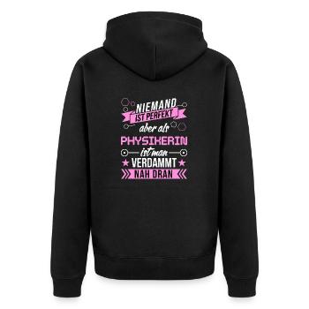 Niemand ist perfekt als Physikerin nah dran funny - Unisex Premium Bio Zip Hoodie - Schwarz - Hinten - Nico (187cm)