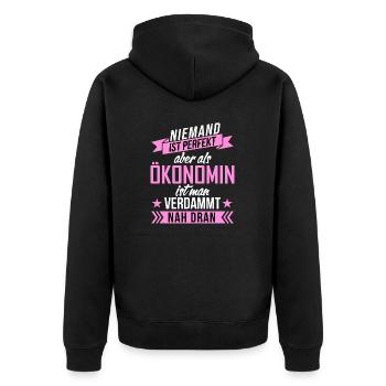 Niemand ist perfekt als Ökonom aber nah dran funny - Unisex Premium Bio Zip Hoodie - Schwarz - Hinten - Nico (187cm)