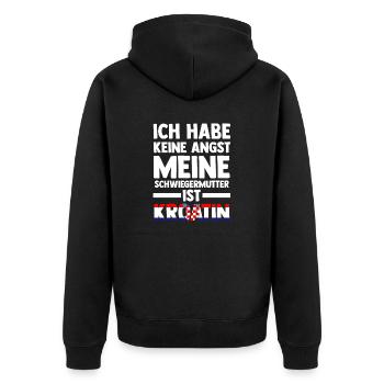 Ich habe keine Angst meine Schwiegermutter ist Kro - Unisex Premium Bio Zip Hoodie - Schwarz - Hinten - Nico (187cm)
