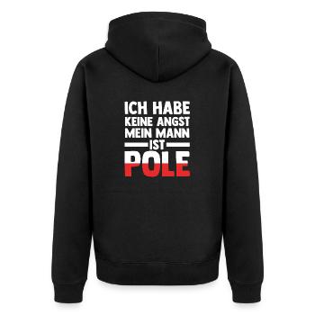 Ich habe keine Angst mein Mann ist Pole - Unisex Premium Bio Zip Hoodie - Schwarz - Hinten - Nico (187cm)