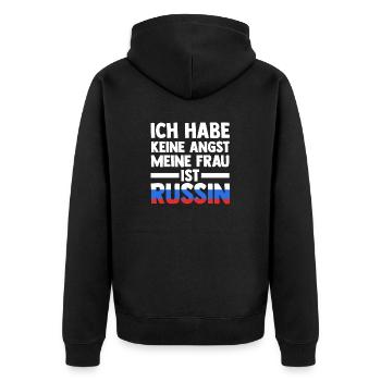 Ich habe keine Angst meine Frau ist Russin - Unisex Premium Bio Zip Hoodie - Schwarz - Hinten - Nico (187cm)