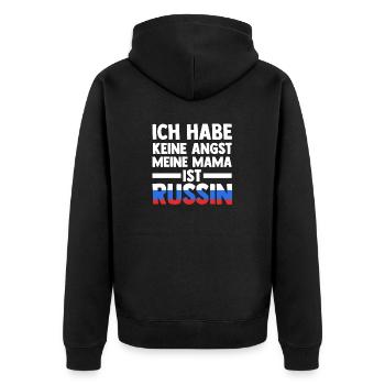 Ich habe keine Angst meine Mama ist Russin - Unisex Premium Bio Zip Hoodie - Schwarz - Hinten - Nico (187cm)
