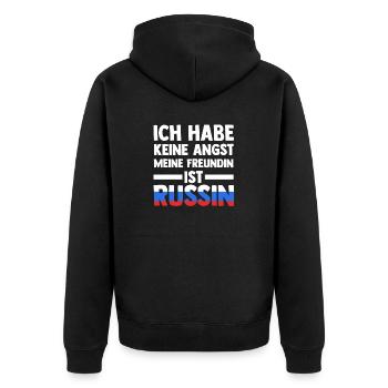 Ich habe keine Angst meine Freundin ist Russin - Unisex Premium Bio Zip Hoodie - Schwarz - Hinten - Nico (187cm)