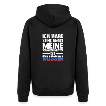 Ich habe keine Angst meine Schwiegermutter ist Rus - Unisex Premium Bio Zip Hoodie - Schwarz - Hinten - Nico (187cm)