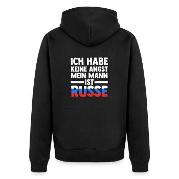 Ich habe keine Angst mein Mann ist Russe - Unisex Premium Bio Zip Hoodie - Schwarz - Hinten - Nico (187cm)