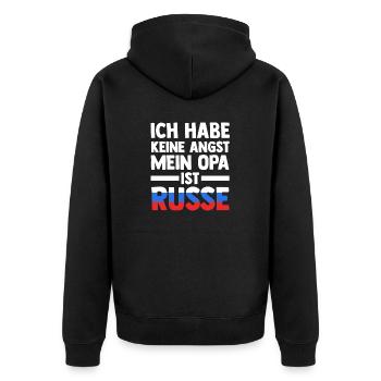 Ich habe keine Angst mein Opa ist Russe - Unisex Premium Bio Zip Hoodie - Schwarz - Hinten - Nico (187cm)