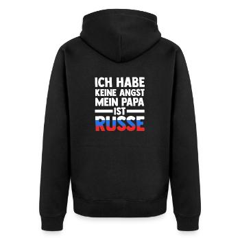 Ich habe keine Angst mein Papa ist Russe - Unisex Premium Bio Zip Hoodie - Schwarz - Hinten - Nico (187cm)