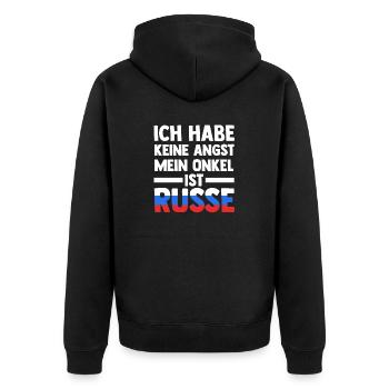 Ich habe keine Angst mein Onkel ist Russe - Unisex Premium Bio Zip Hoodie - Schwarz - Hinten - Nico (187cm)