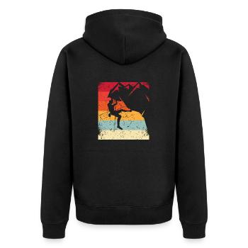 Bouldern Bergsteigen Freiklettern Klettern - Unisex Premium Bio Zip Hoodie - Schwarz - Hinten - Nico (187cm)