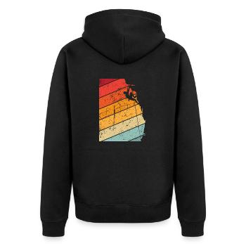 Bouldern Bergsteigen Freiklettern Klettern - Unisex Premium Bio Zip Hoodie - Schwarz - Hinten - Nico (187cm)