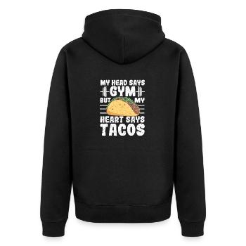 Mein Kopf sagt Fitnessstudio, aber mein Herz sagt - Unisex Premium Bio Zip Hoodie - Schwarz - Hinten - Nico (187cm)