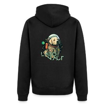 LabbiNaut Labrador Astronauten Hundepapa - Unisex Premium Bio Zip Hoodie - Schwarz - Hinten - Nico (187cm)