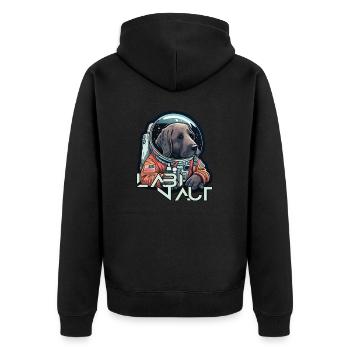 LabbiNaut Labrador Astronauten Hundepapa - Unisex Premium Bio Zip Hoodie - Schwarz - Hinten - Nico (187cm)