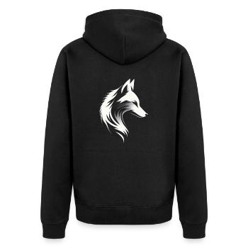 Fuchs - Fuchskopf - Fuchssilhouette - Unisex Premium Bio Zip Hoodie - Schwarz - Hinten - Nico (187cm)