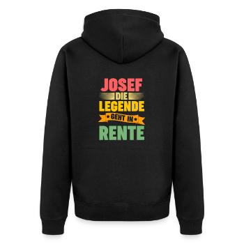 Josef die Legende geht in Rente - Unisex Premium Bio Zip Hoodie - Schwarz - Hinten - Nico (187cm)