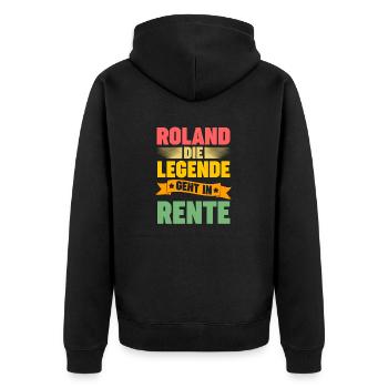 Roland die Legende geht in Rente - Unisex Premium Bio Zip Hoodie - Schwarz - Hinten - Nico (187cm)
