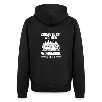 Zuhause ist wo mein Wohnmobil steht - Unisex Premium Bio Zip Hoodie - Schwarz - Hinten - Nico (187cm)