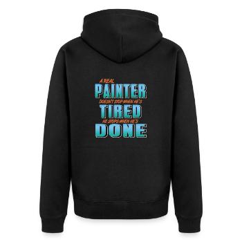 A Real Painter Stops When He's Done Cool Retro - Unisex Premium Bio Zip Hoodie - Schwarz - Hinten - Nico (187cm)