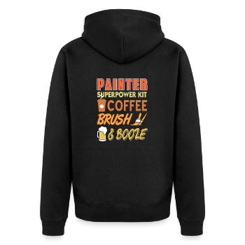 Painter Superpower Kit Coffee Brush & Booze Funny - Unisex Premium Bio Zip Hoodie - Schwarz - Hinten - Nico (187cm)