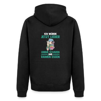 Ich würde jetzt lieber Animes schauen und Ramen es - Unisex Premium Bio Zip Hoodie - Schwarz - Hinten - Nico (187cm)