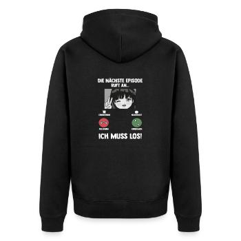 Anime Ruft An - Unisex Premium Bio Zip Hoodie - Schwarz - Hinten - Nico (187cm)