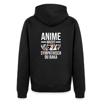 Anime - Unisex Premium Bio Zip Hoodie - Schwarz - Hinten - Nico (187cm)