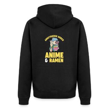 Angetrieben durch Anime & Ramen - Unisex Premium Bio Zip Hoodie - Schwarz - Hinten - Nico (187cm)