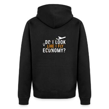 Sehe Ich So Aus, Als Würde Ich Economy First - Unisex Premium Bio Zip Hoodie - Schwarz - Hinten - Nico (187cm)