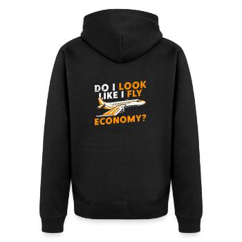 Sehe Ich So Aus, Als Würde Ich Economy First - Unisex Premium Bio Zip Hoodie - Schwarz - Hinten - Nico (187cm)