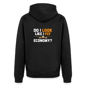 Sehe Ich So Aus, Als Würde Ich Economy First - Unisex Premium Bio Zip Hoodie - Schwarz - Hinten - Nico (187cm)