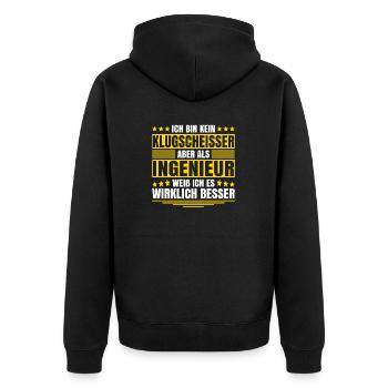 Herren Kein Klugscheisser bin Ingenieur Spruch - Unisex Premium Bio Zip Hoodie - Schwarz - Hinten - Nico (187cm)