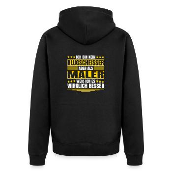 Herren Kein Klugscheisser bin Maler Spruch - Unisex Premium Bio Zip Hoodie - Schwarz - Hinten - Nico (187cm)