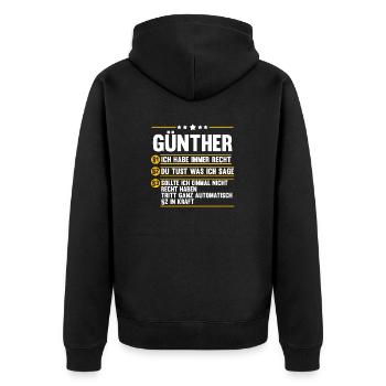 Günther - Unisex Premium Bio Zip Hoodie - Schwarz - Hinten - Nico (187cm)