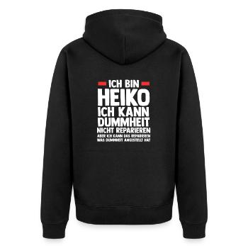 Heiko - Unisex Premium Bio Zip Hoodie - Schwarz - Hinten - Nico (187cm)