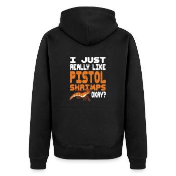 I Just Really Like Pistol Shrimps Okay? Retro - Unisex Premium Bio Zip Hoodie - Schwarz - Hinten - Nico (187cm)