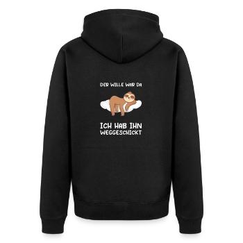 Faultier Sarkasmus Morgenmuffel Langschläfer - Unisex Premium Bio Zip Hoodie - Schwarz - Hinten - Nico (187cm)