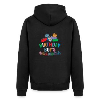 Birthday Kids Grandma Building Blocks - Unisex Premium Organic Zip Hoodie - black - Back - Nico (187cm)