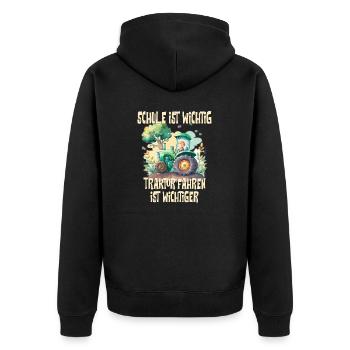 Schule ist wichtig Traktor fahren, Lusitges - Unisex Premium Bio Zip Hoodie - Schwarz - Hinten - Nico (187cm)