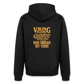 Viking Blood Runs Through My Veins Norse Mythology - Unisex Premium Bio Zip Hoodie - Schwarz - Hinten - Nico (187cm)