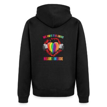 Wir haben das gleiche Herz im Inneren - Unisex Premium Bio Zip Hoodie - Schwarz - Hinten - Nico (187cm)
