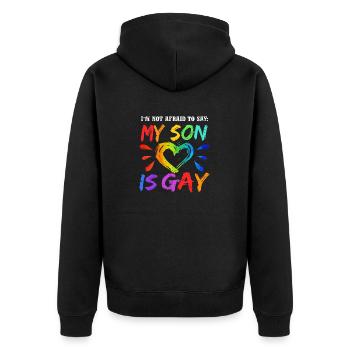 Mein Sohn ist schwul | Pride Month | LGBT Mama - Unisex Premium Bio Zip Hoodie - Schwarz - Hinten - Nico (187cm)