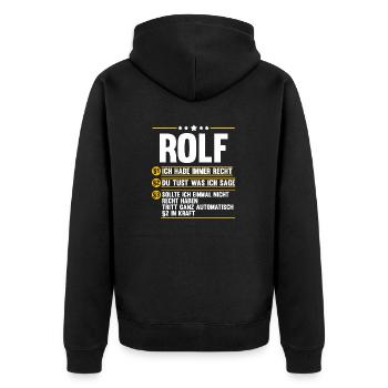 Rolf - Unisex Premium Bio Zip Hoodie - Schwarz - Hinten - Nico (187cm)