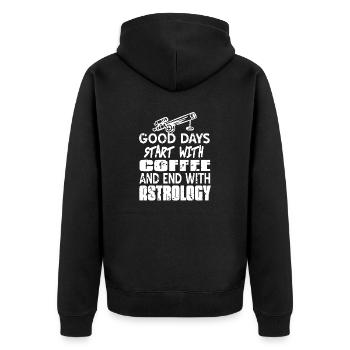 Good Days Start With Coffee & End With Astrology - Unisex Premium Bio Zip Hoodie - Schwarz - Hinten - Nico (187cm)