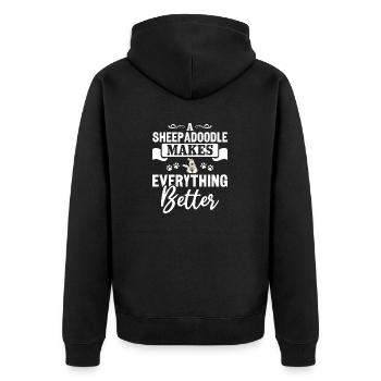 Sheepadoodle Doodle Dog - Unisex Premium Organic Zip Hoodie - black - Back - Nico (187cm)