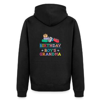 Geburtstagskinds Oma Bauklötze - Unisex Premium Bio Zip Hoodie - Schwarz - Hinten - Nico (187cm)