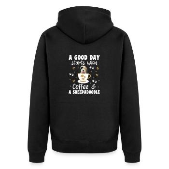 Sheepadoodle Doodle Dog - Unisex Premium Organic Zip Hoodie - black - Back - Nico (187cm)